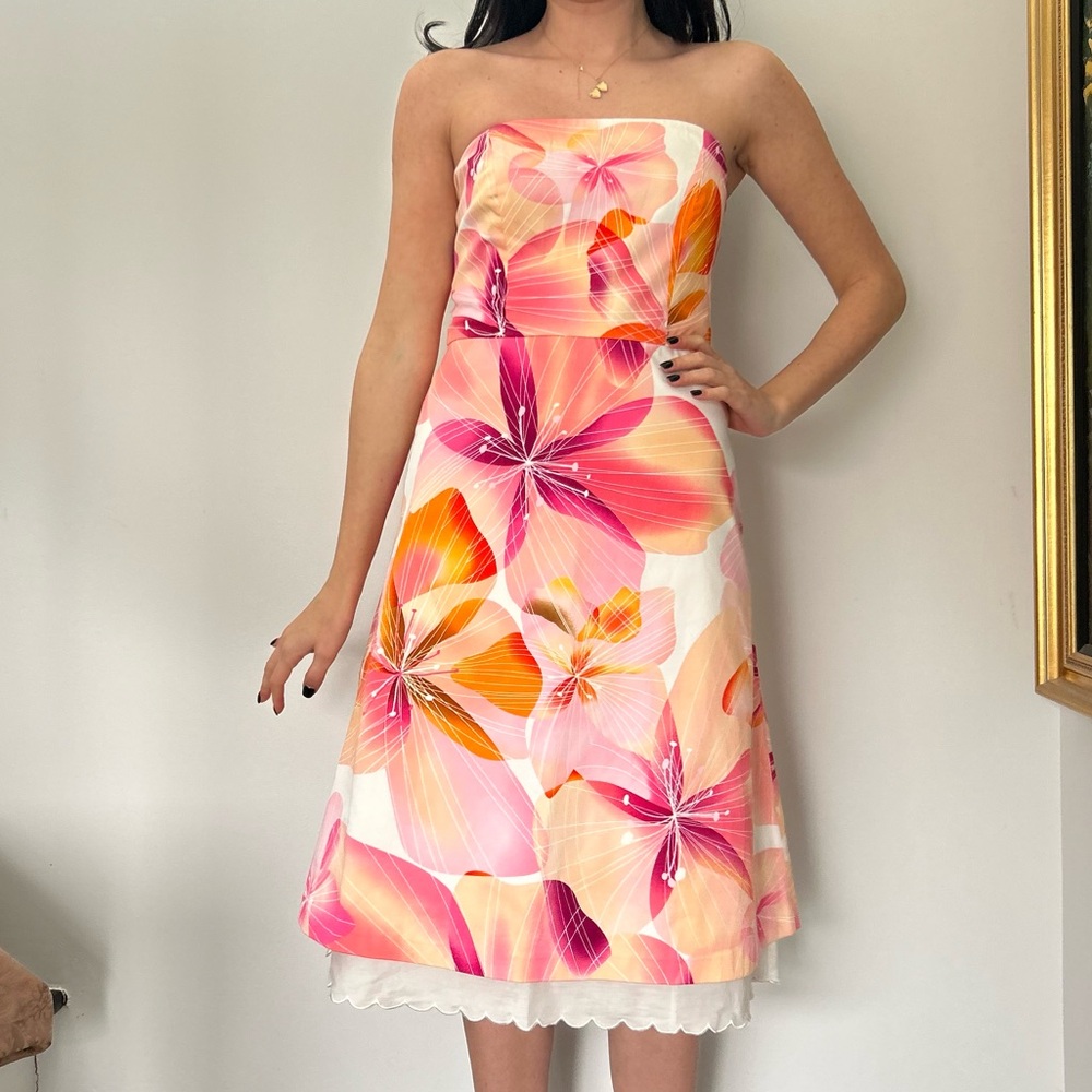 Y2K Strapless Floral Dress / Size 4